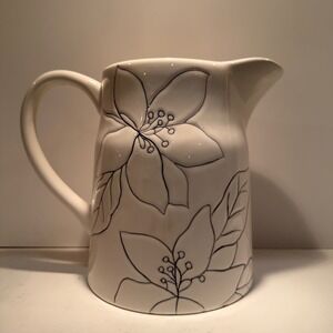 Laurie‎ Gates Floral Anna White Ceramic Pitcher with Handle Stoneware Heavy